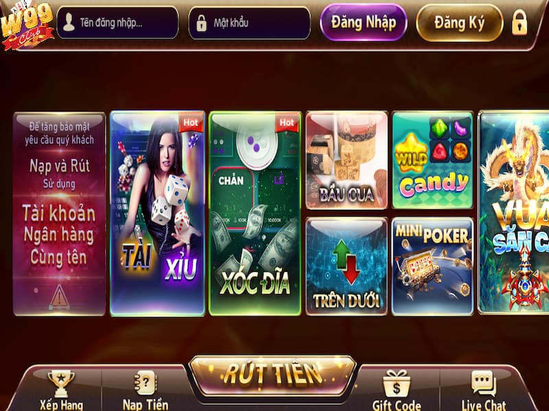 W99 Club nổi bật với bộ sưu tập game giải trí cực kỳ ấn tượng